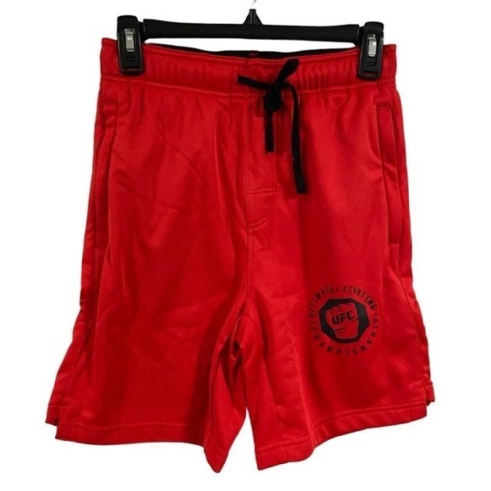 UFC Mens‎ S Red Shorts Zippered Pockets Drawstring Pull On Activewear 8" Inseam